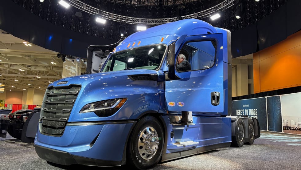 Blue Freightliner tractor