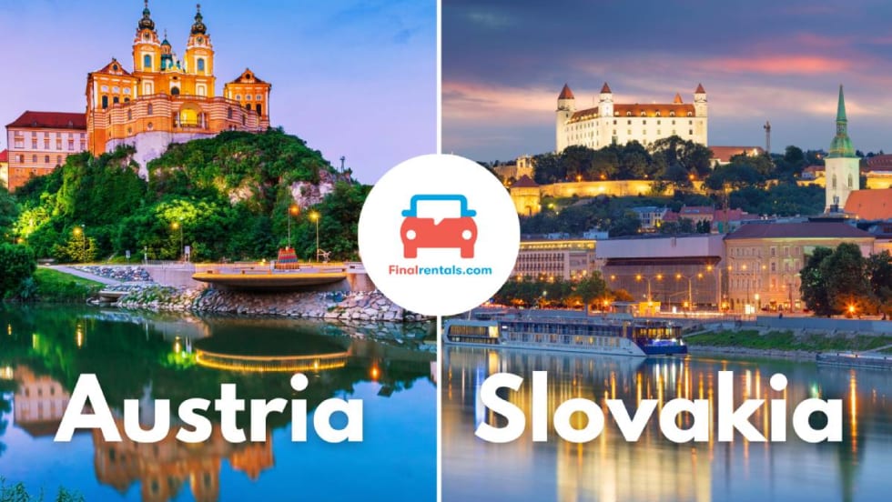 Scenic shots of historical sites in Austria and Slovakia.