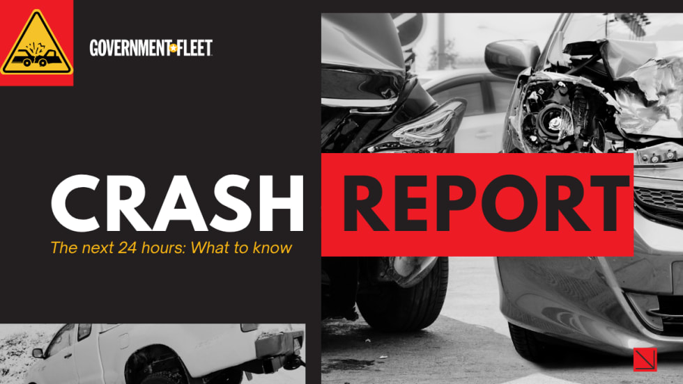 A graphic showing a car crash with text 'crash report.'