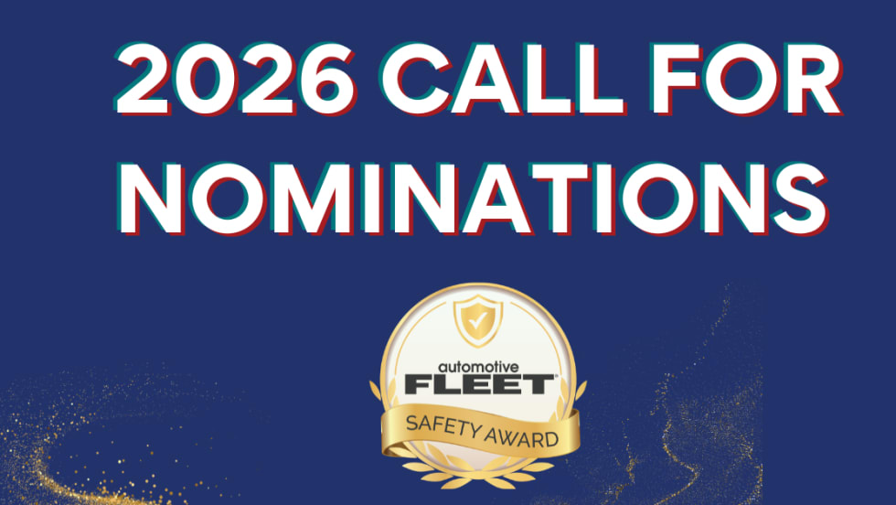 A blue and red Automotive Fleet graphic calling for nominations for the fleet safety award.