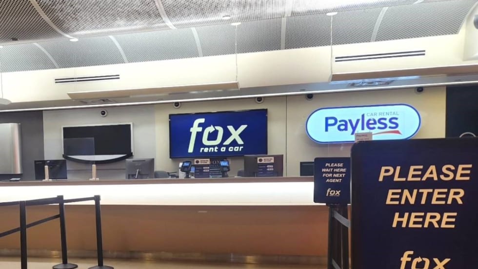 An empty rental car counter.
