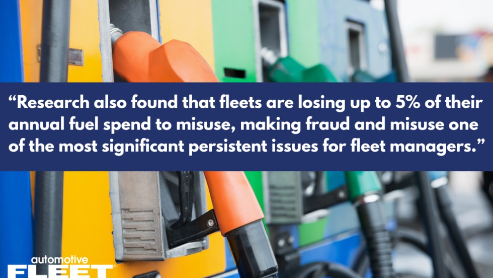 A fuel graphic with overlay text and the quote "
Research also found that fleets are losing up to 5% of their annual fuel spend to misuse."