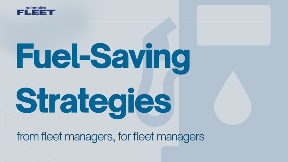 Graphic reading “Fuel-Saving Strategies” with fuel pump and droplet icons, representing fleet management tips on policy, in-network fueling, and maintenance to reduce fuel costs.
