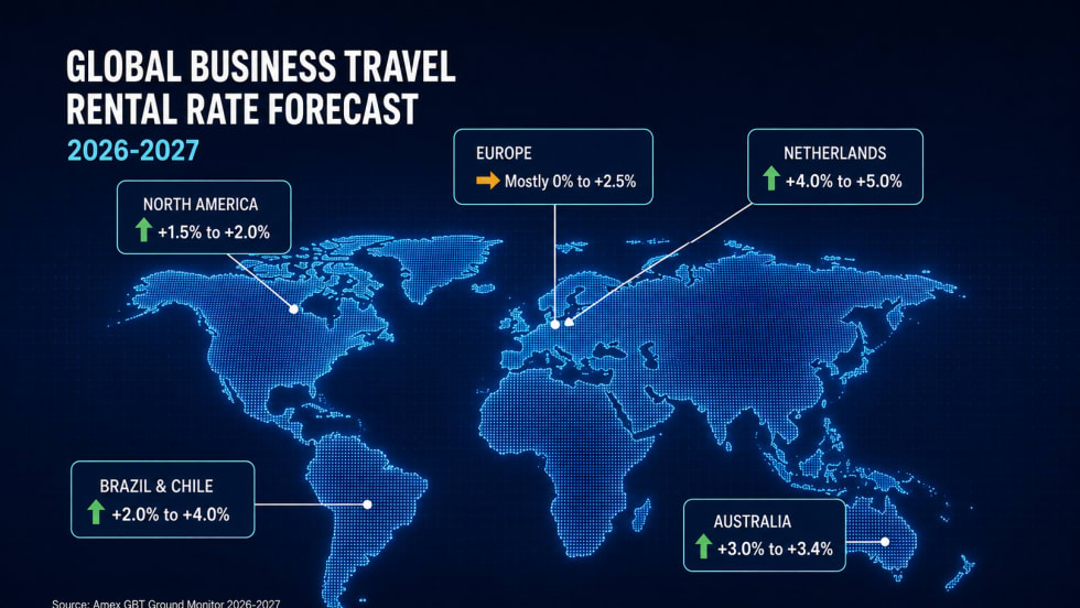 map of globe with regional corporate car rental rates