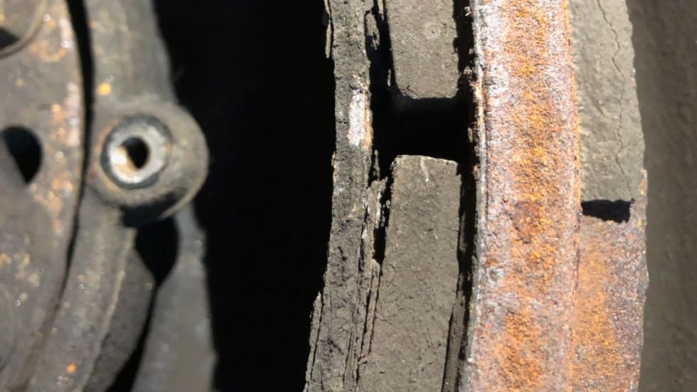 Brake lining showing corrosion
