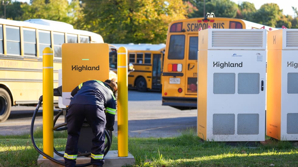 Highland Electric Fleets chargers and buses.