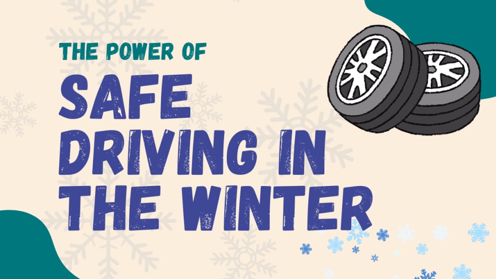 A beige graphic with tires in the right corner highlights safe winter driving.