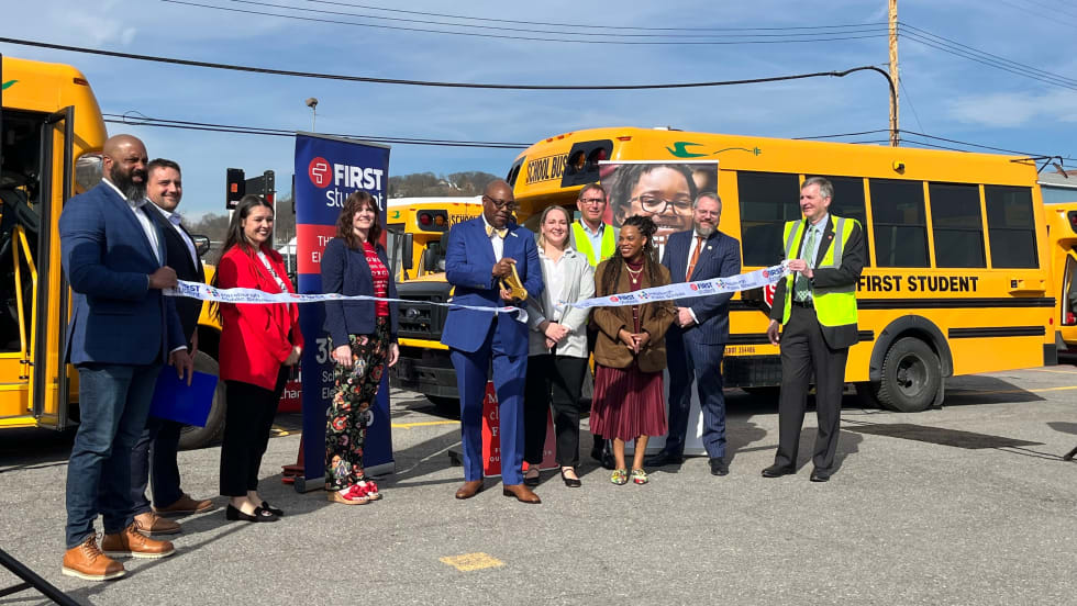 Pittsburg school bus deployment ribbon cutting