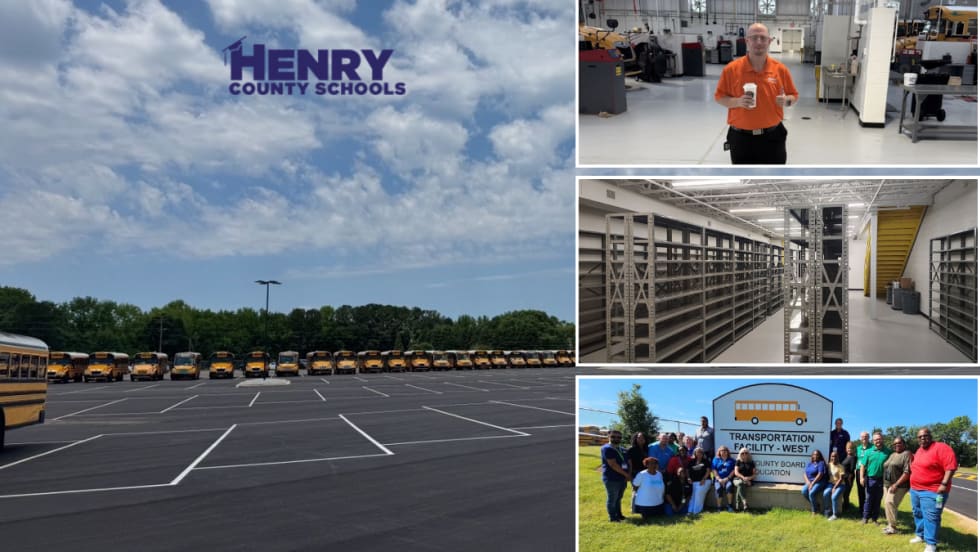 collage of photos of the new Henry County Schools transportation West building