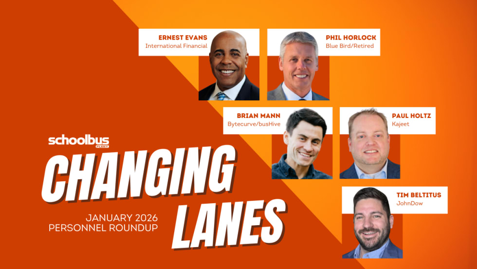 An orange and white graphic with text reading "Changing Lanes" and business portraits.