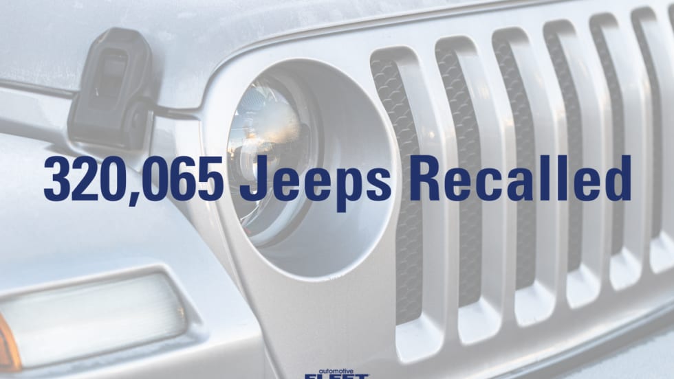 A Jeep graphic announcing over 300,000 recalls due to a fire hazard/