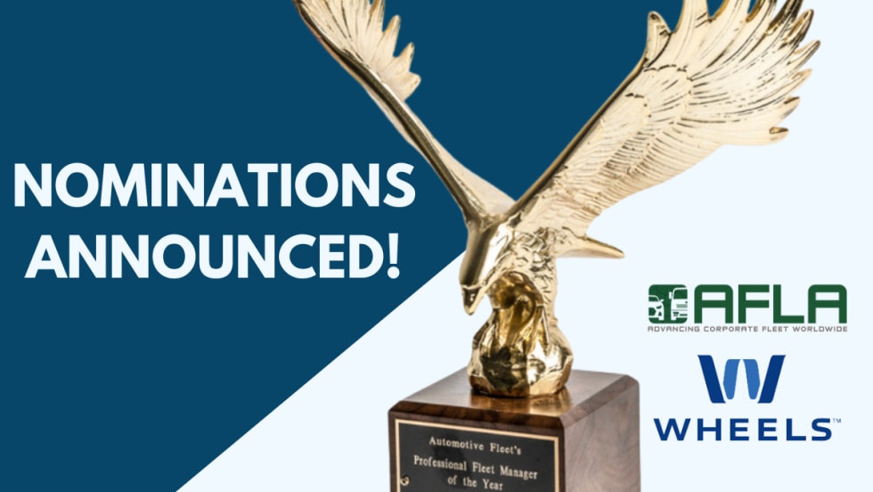 A blue graphic with text reading "Nominations Announced!" next to a Fleet Manager of the Year award.