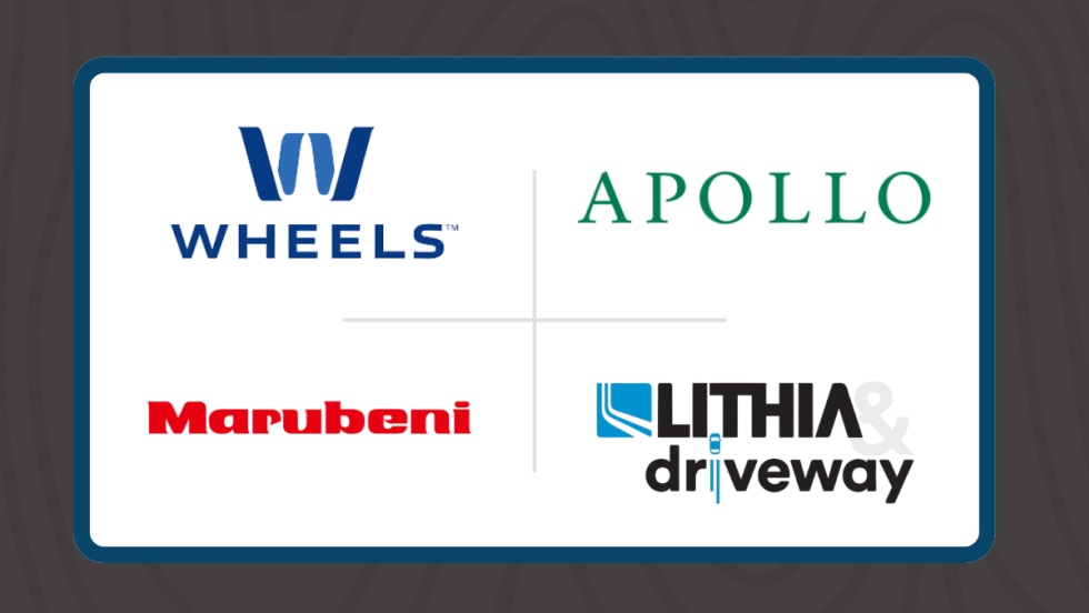 Gray, blue and white graphic with multiple company logos. 