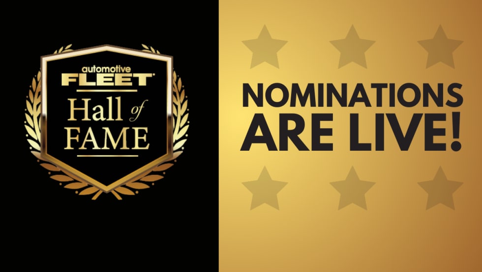 Black and gold graphic with Automotive Fleet Hall of Fame emblem.