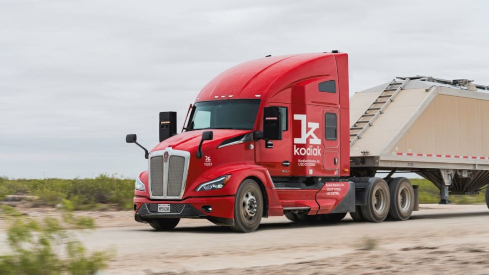 Kenworth truck with Kodiak autonomous controls.