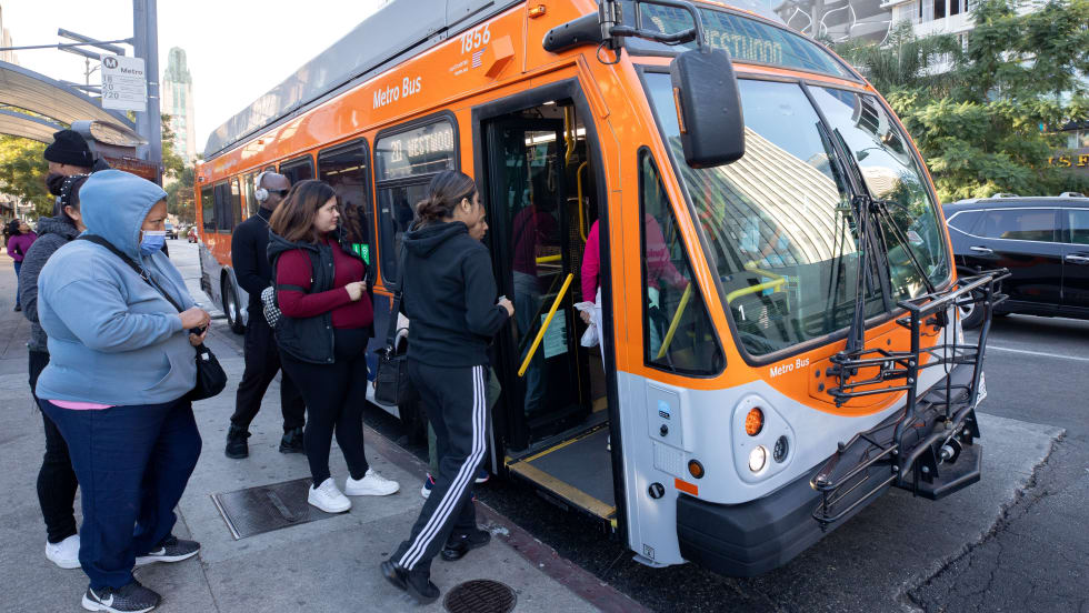 Boarding LA Metro Bus.