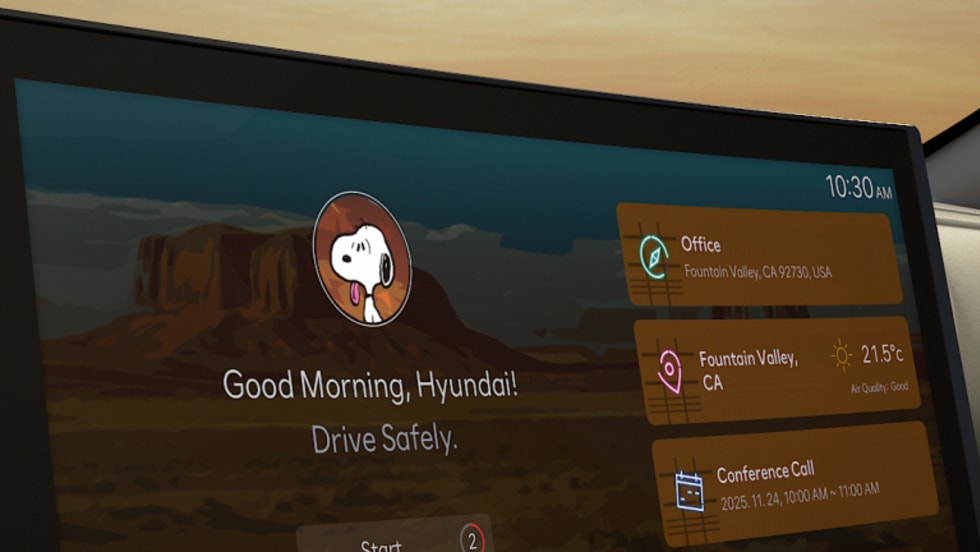Hyundai in-car display with Snoopy theme
