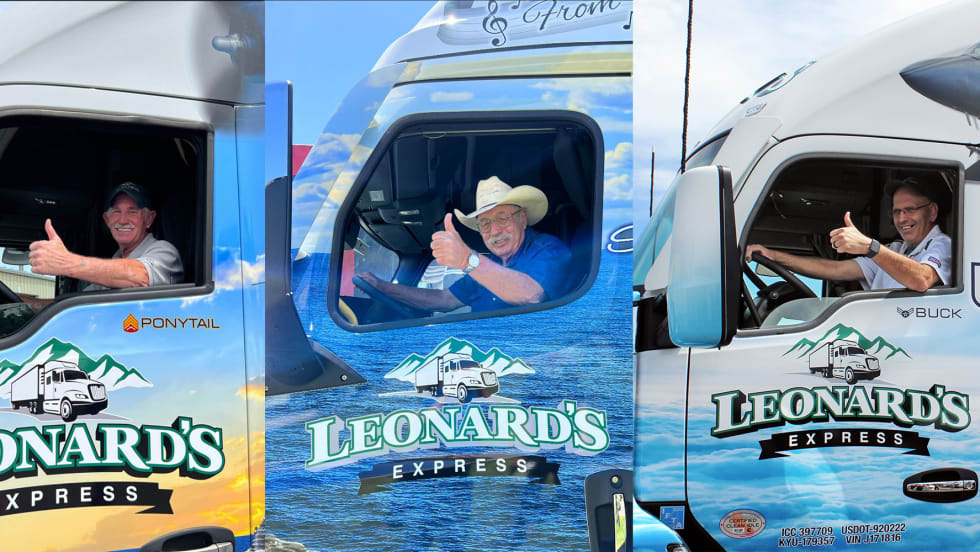 Happy truck drivers at Leonard's Express trucking company.
