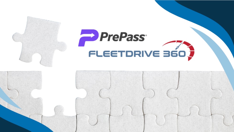 Mergers and acquisition graphic with PrePass and Fleetdrive logos