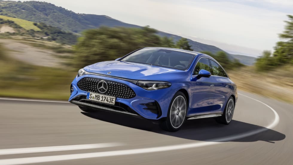 A blue 2026 Mercedes CLA sedan on a road.