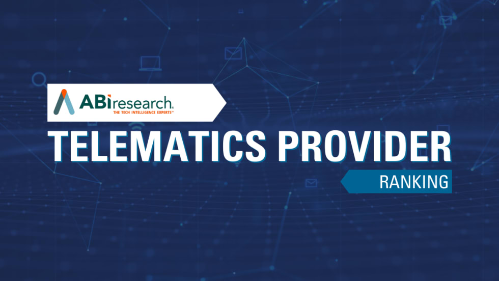 A blue and white graphic with text reading "Telematics Provider Ranking" below ABI Research's logo.