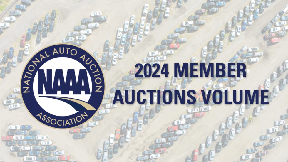 An aerial view of a auction lot with the NAAA logo and text reading 
2024 Member Auctions Volume".