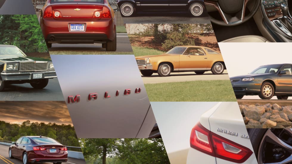 A collage of Chevrolet Malibus from different years.