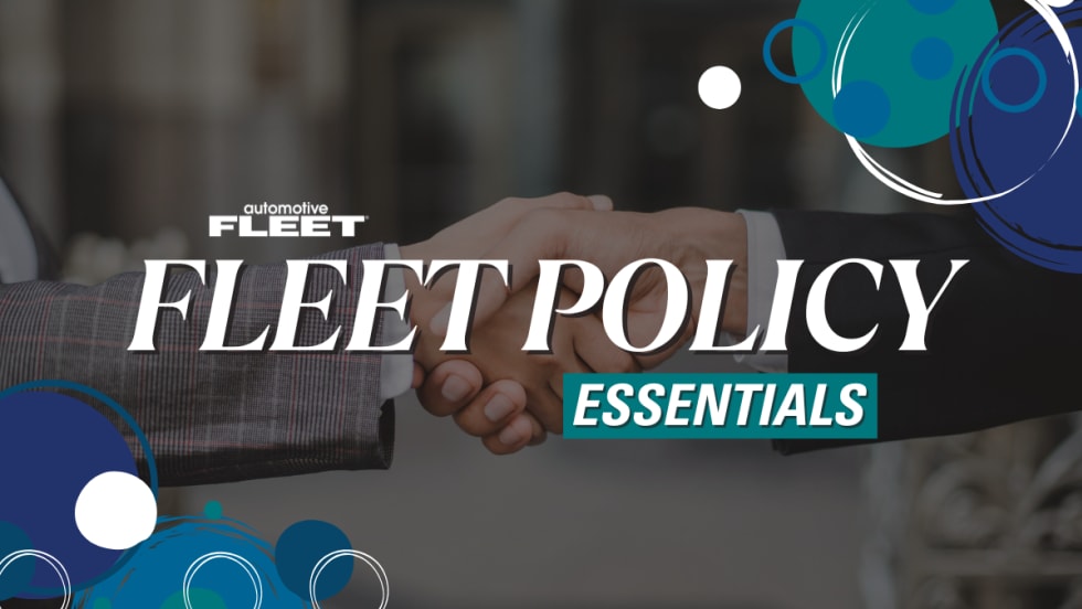 Image of hands shaking with text reading "Fleet Policy Essentials".