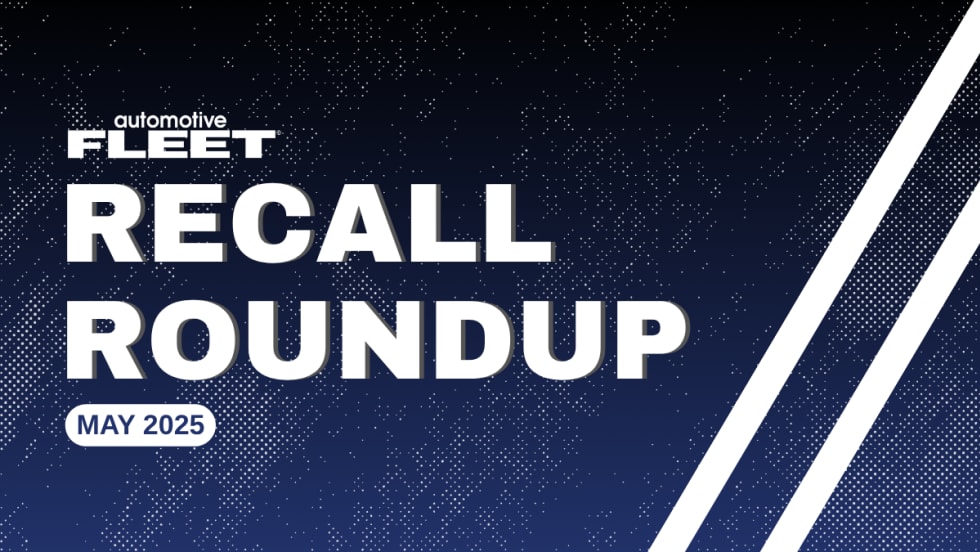 A dark blue and white graphic that says "Recall Roundup: May 2025".