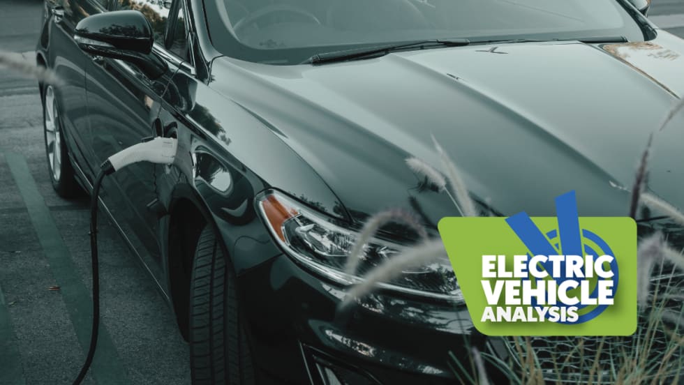 A an EV charging with a Vincentric logo that says "Electric Vehicle Analysis"