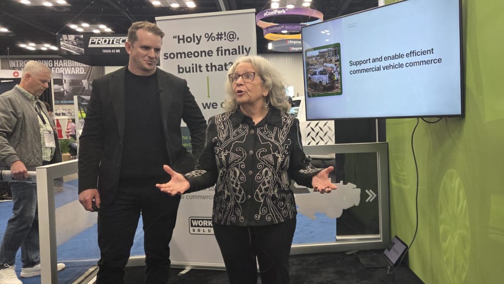 Kathryn Schifferle and Alex Young of Work Truck Solutions discuss the company’s new commercial vehicle CRM platform at Work Truck Week 2026 in Indianapolis.
