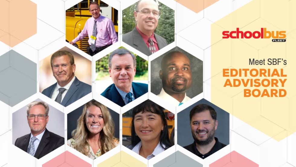 a collage of headshots on a tiled background