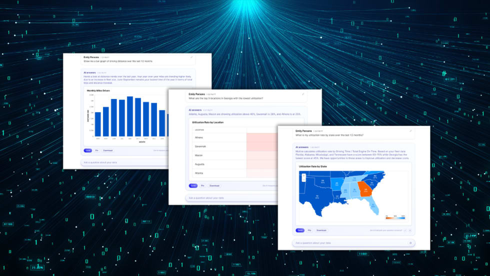 Illustration showing several Motive AI Answers screens