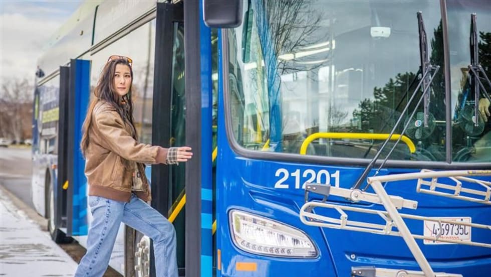 Mountain Line customer boarding a bus.