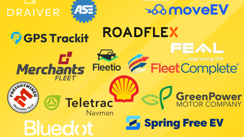 A photo shows a collage of 16 logos for fleet suppliers who announced new and recent products and solutions.