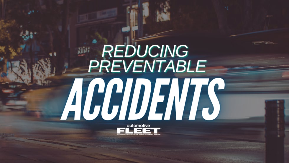 A graphic with cars driving past in the background with motion blur. Text reads "Reducing Preventable Accidents".