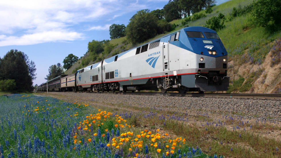 The California Zephyr train running during spring time.