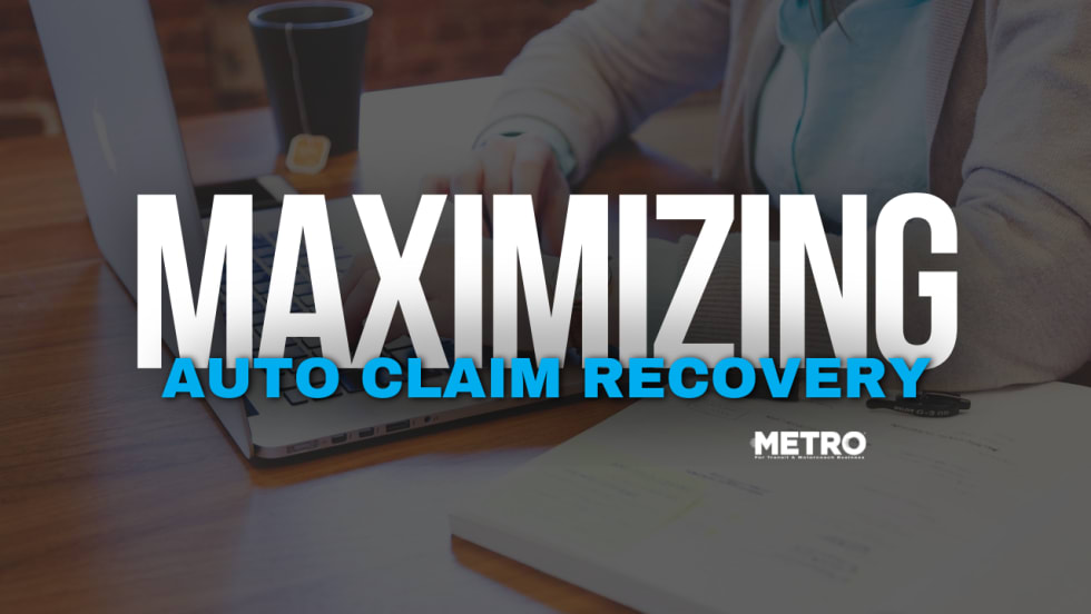 Image of someone working on a laptop with text reading "Maximizing Auto Claim Recovery."