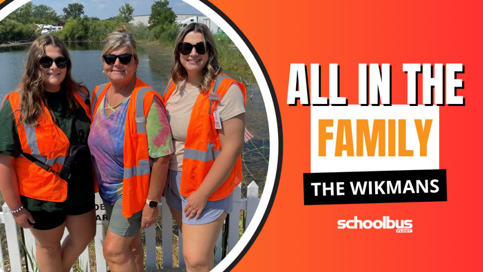 Brooke, Lisa, and Bethany Wikman pose in a photo as part of an orange, white and black graphic with text reading "All in the Family: The Wikmans." 
