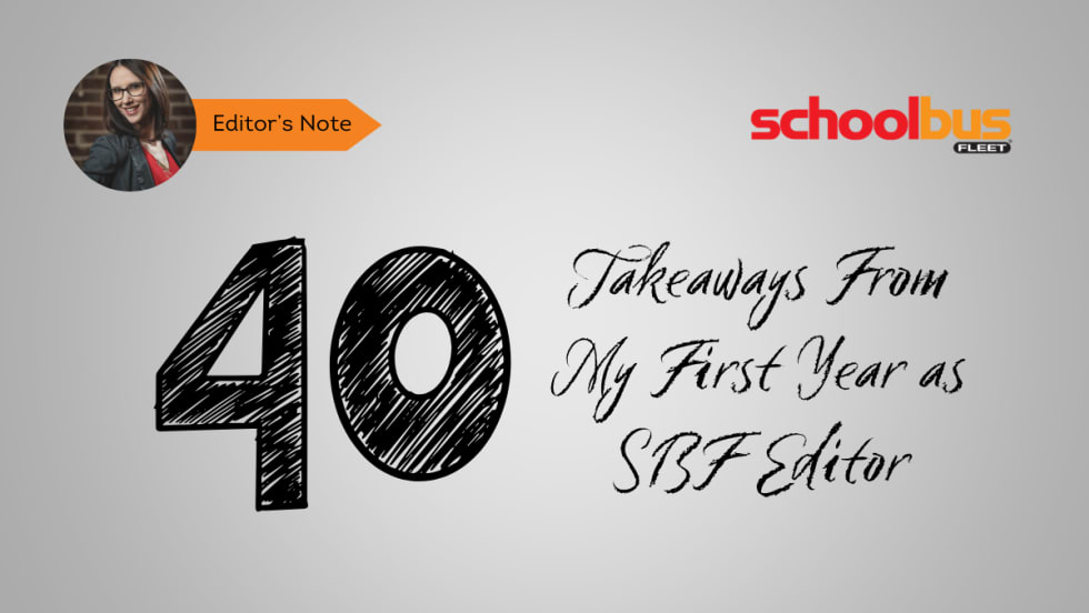 Graphic with chalkboard writing that says "40 takeaways from my first year as editor"