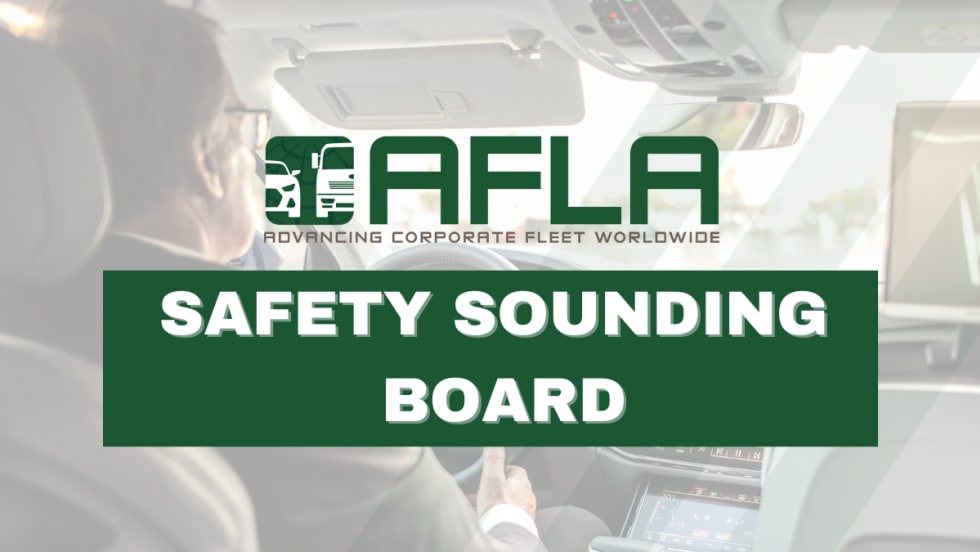 A white and dark green graphic with an AFLA logo and text that reads "Safety Sounding Board"
