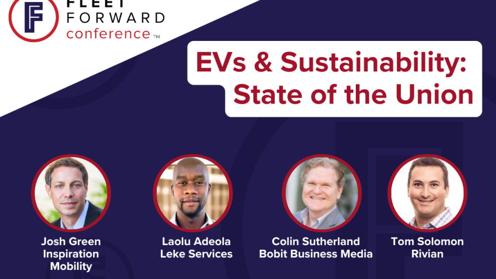 A red, white, and blue graphic announcing the FFC seminar, "EVs & Sustainability: State of the Union" and the panelists.