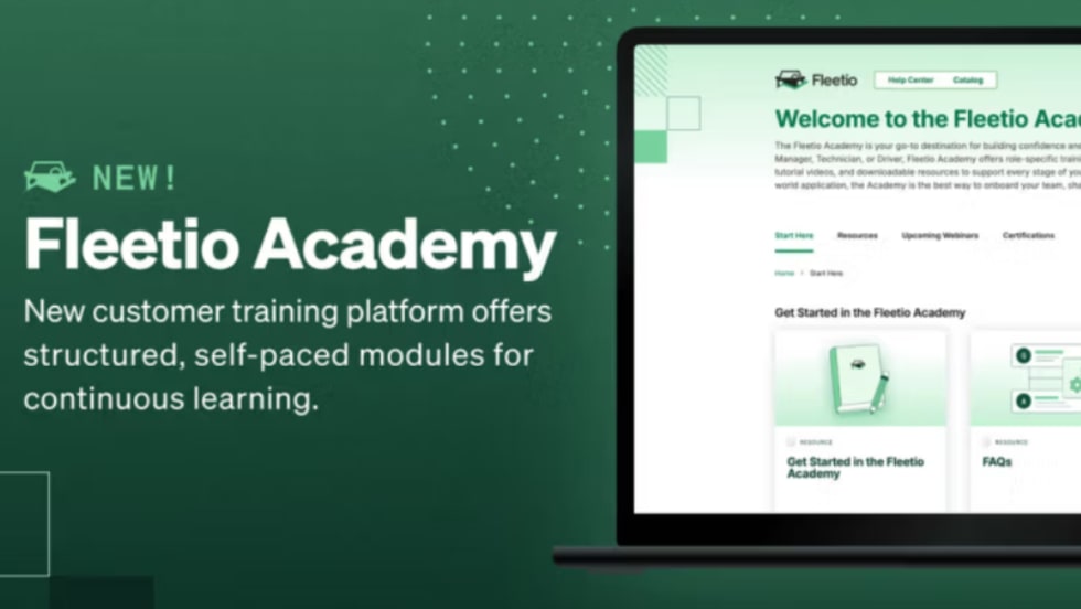 A green and white Fleetio Academy graphic.