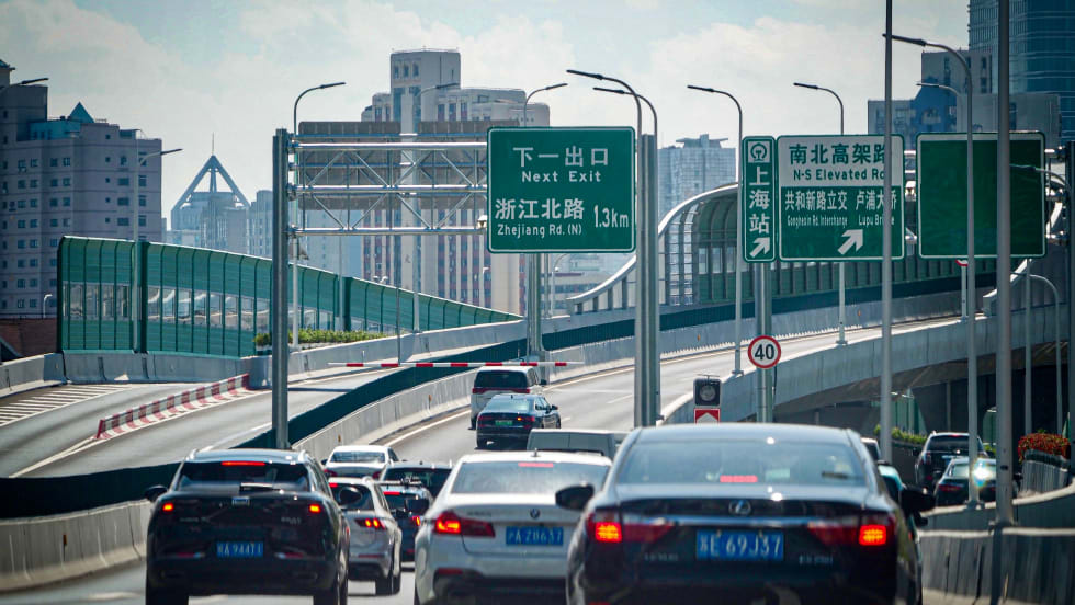Cars from the rear on a Shanghai freeway