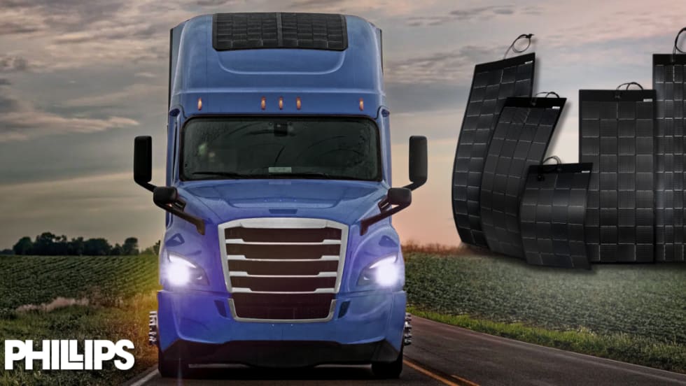 Freightliner Cascadia with Phillips Industries solar panels.