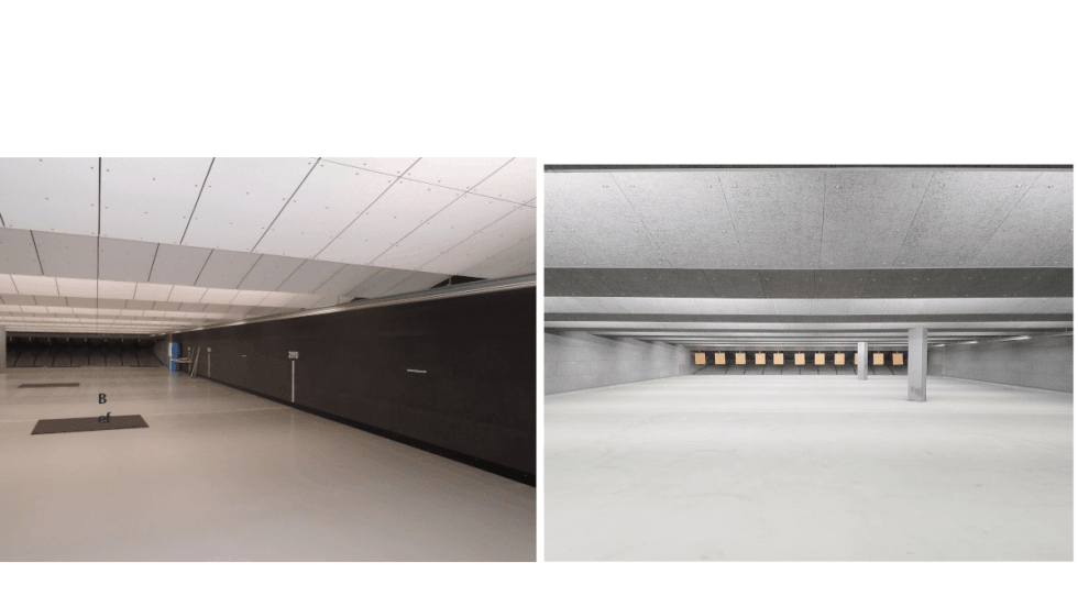 These photos show before and after images of the Portland (OR) Police Department range that Troy Acoustics outfitted with acoustics solutions.[|CREDIT|]Photo: Troy Acoustics