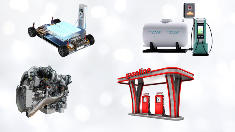 Truck powertrains and fuel types shown.