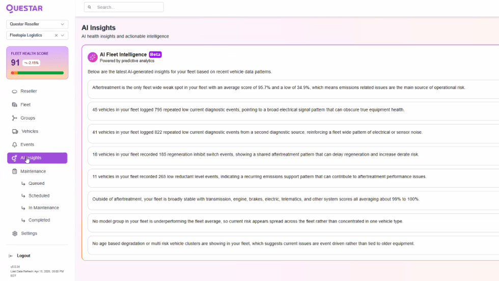 Screen shot from Questar with AI insights