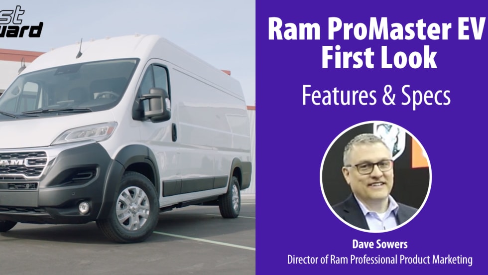Ram ProMaster EV is shown with title card of speaker.