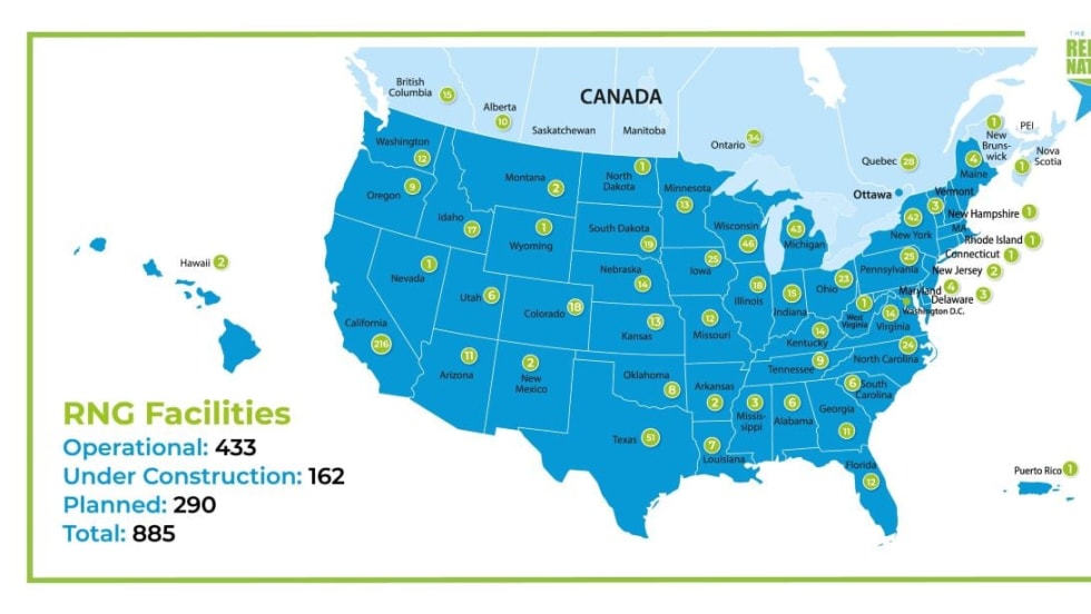 2024 map of North American RNG facililities